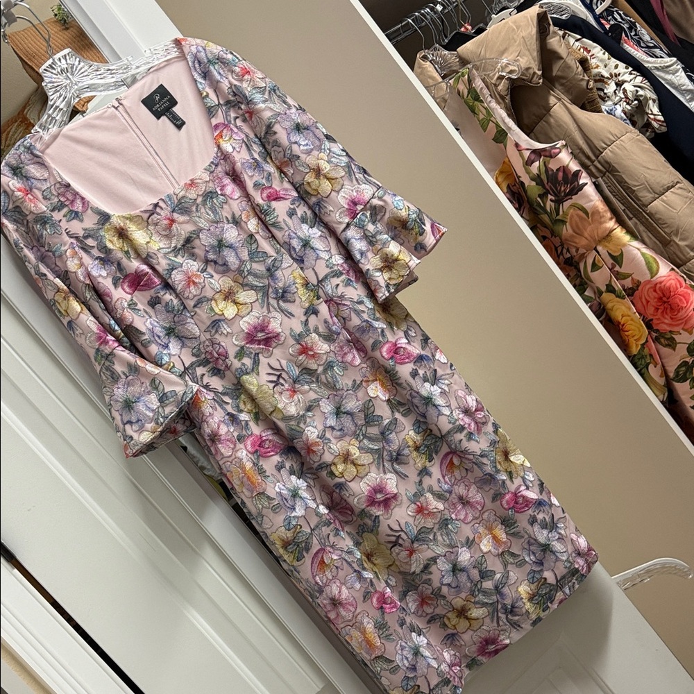 Adrianna Papell Multicolor Floral Long Sleeve Dress